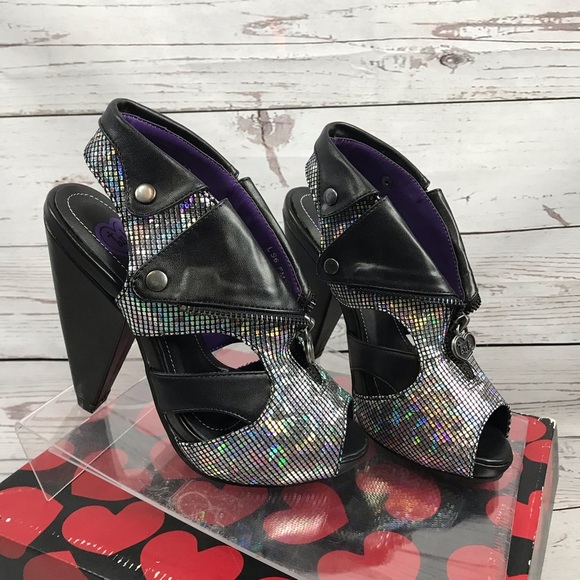 TUK Dazzle Moto Jacket Rocket Slingback High Heels - Picture 2 of 9